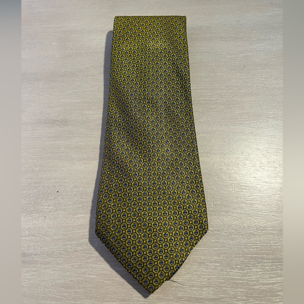 Gucci Vintage Blue and‎ Yellow Silk Tie